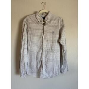 VTG Ralph Lauren Shirt Men Large White Blue Black Plaid Button Down Long Sleeve